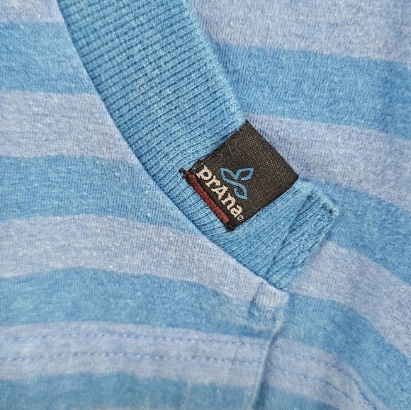 prAna Setu Hoodie Mens Sz Medium Blue Stripe Pullover Organic Cotton Sweatshirt - Picture 6 of 7